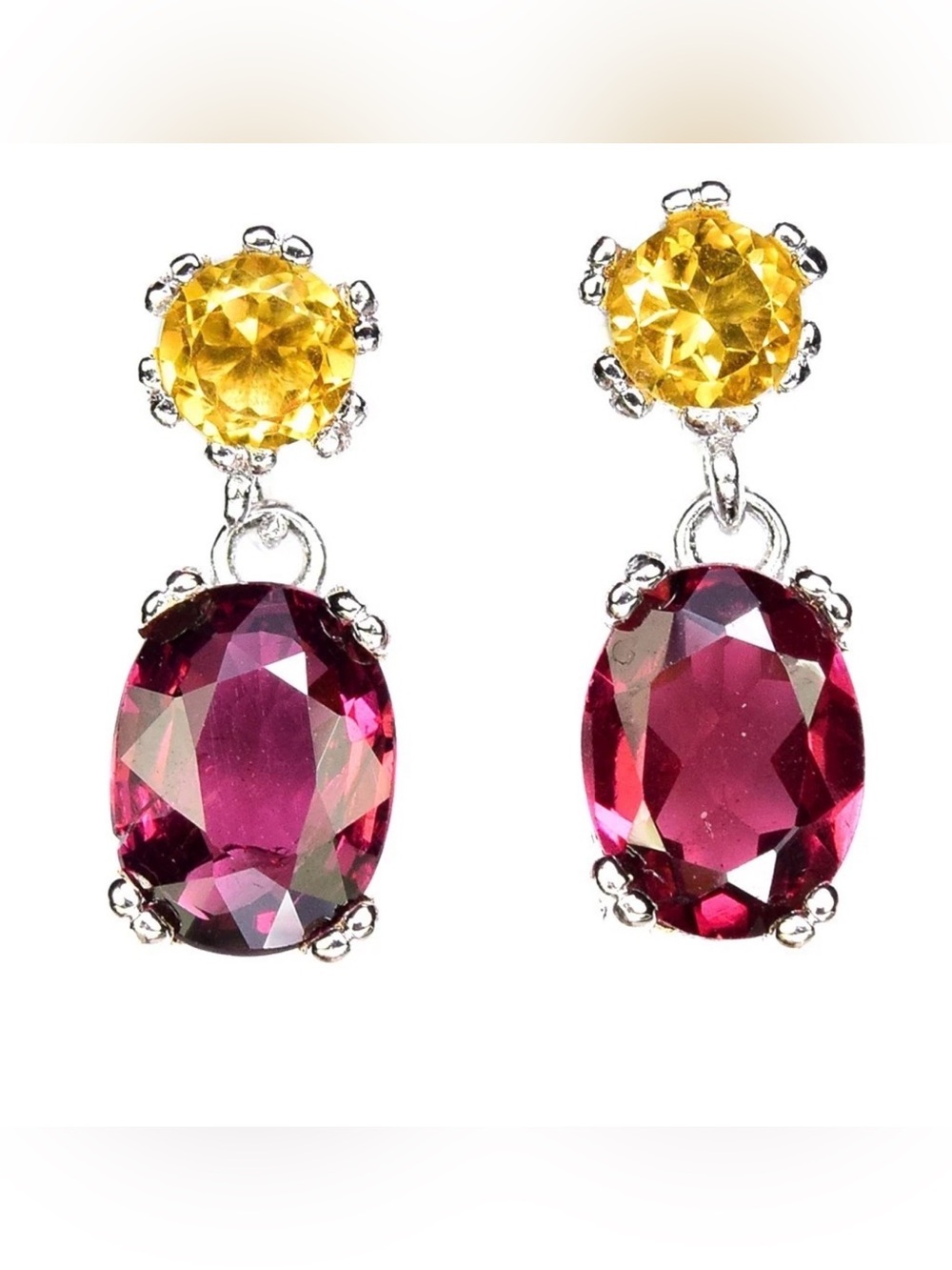 Stunning Drop Earrings 1.55CT each Natural Garnet & Citrine 925 Sterling Silver